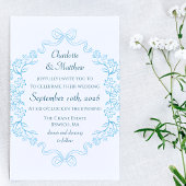 Elegante Blumen & Bow Illustration Blaue Hochzeit Einladung