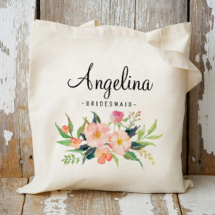 Elegante Blumen Brautjungfer Personalisiert-3 Tragetasche