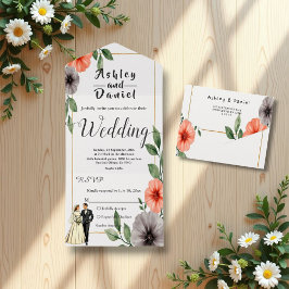 Elegante Blumen Bridge und Groom Chic Wedding All In One Einladung