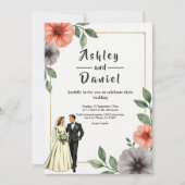 Elegante Blumen Bridge und Groom Chic Wedding Einladung (Vorderseite)