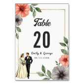 Elegante Blumen Bridge und Groom Chic Wedding Tischnummer (Rückseite)