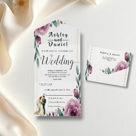 Elegante Blumen-Brille und Groom Boho Hochzeit All In One Einladung