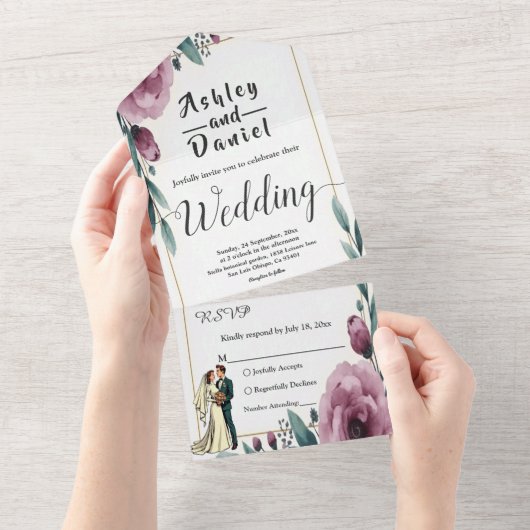 Elegante Blumen-Brille und Groom Boho Hochzeit All In One Einladung (Abreißen)