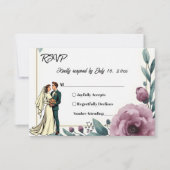 Elegante Blumen-Brille und Groom Boho Hochzeit RSVP Karte (Vorderseite)