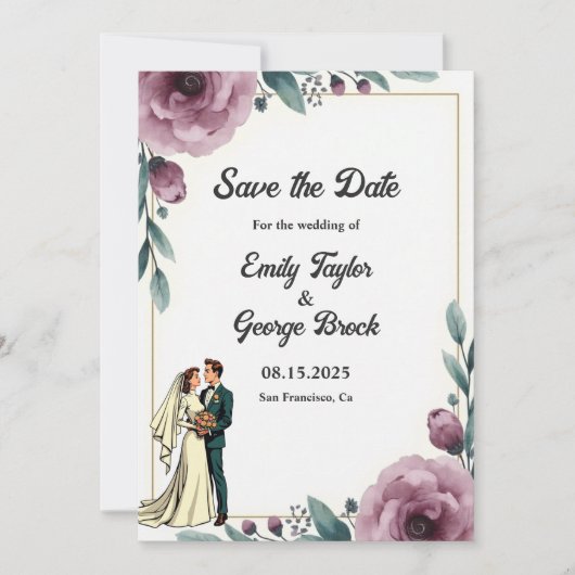 Elegante Blumen-Brille und Groom Boho Hochzeit Save The Date (Vorderseite)