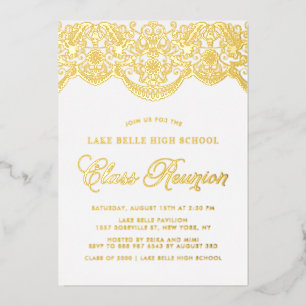 Elegante Blumen-Brokatspitze Klassentreffen Folieneinladung