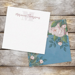 Elegante Blumen Chic Rosa Antike Rose Floral Blau Mitteilungskarte