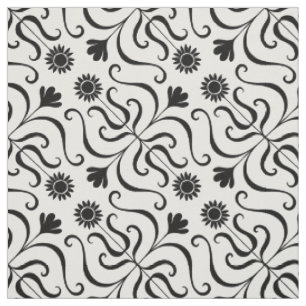 Elegante Blumen Damask Schwarze und weiße Sonnenbl Stoff