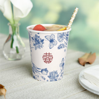 Elegante Blumen-Doppel-Xi-chinesische Hochzeit Pappbecher