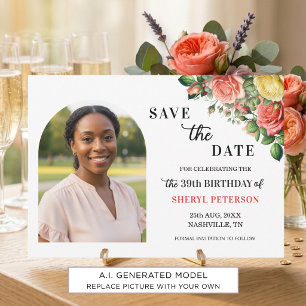 Elegante Blumen-Foto-39.-Geburtstagsfeier Save The Date