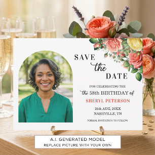 Elegante Blumen-Foto-Party zum 58. Geburtstag Save The Date