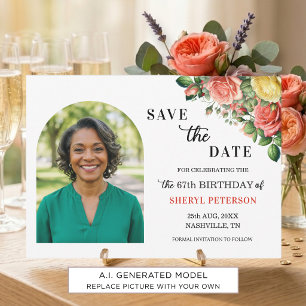 Elegante Blumen-Foto-Party zum 67. Geburtstag Save The Date
