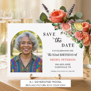 Elegante Blumen-Foto-Party zum 82. Geburtstag Save The Date