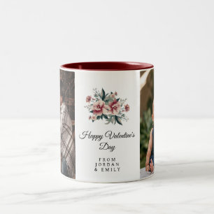 Elegante Blumen Frohen Valentinstag Foto Zweifarbige Tasse