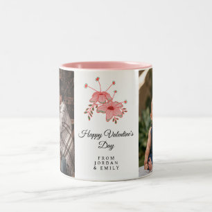 Elegante Blumen Frohen Valentinstag Foto Zweifarbige Tasse