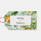 Elegante Blumen & Früchte Wasserfarben Hochzeit im Geschenkanhänger (Rückseite Horizontal)