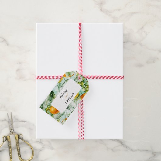 Elegante Blumen & Früchte Wasserfarben Hochzeit im Geschenkanhänger (Mit Garn)