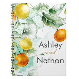 Elegante Blumen & Früchte Wasserfarben Hochzeit im Notizblock