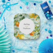 Elegante Blumen & Früchte Wasserfarben Hochzeit im Pappteller (Party)