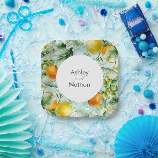 Elegante Blumen & Früchte Wasserfarben Hochzeit im Pappteller (Party)