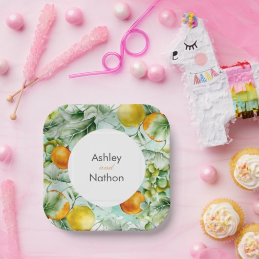 Elegante Blumen & Früchte Wasserfarben Hochzeit im Pappteller (Party)