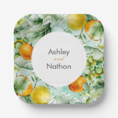 Elegante Blumen & Früchte Wasserfarben Hochzeit im Pappteller (Vorderseite)