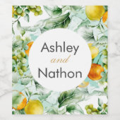 Elegante Blumen & Früchte Wasserfarben Hochzeit im Weinetikett (Einzelnes Label)