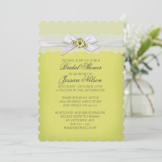 Elegante Blumen-Gelb-Ribbon-Dusche einladen Einladung (Stehend Vorderseite)