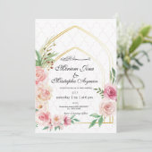 Elegante Blumen-Gold-Arch-Hochzeit Einladung (Stehend Vorderseite)