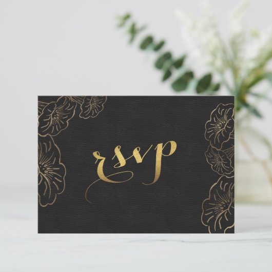 Elegante Blumen Gold Foil Wedding RSVP (Stehend Vorderseite)