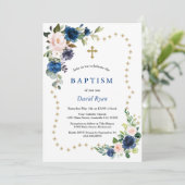 Elegante Blumen Gold Glitzer Glitzern Baptismus Einladung (Stehend Vorderseite)