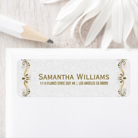 Elegante Blumen-Gold-Spitzen mit weißen Damasken (Insitu)