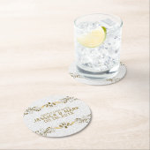 Elegante Blumen-Gold-Spitzen mit weißen Damasken 2 Runder Pappuntersetzer (Vor Ort)