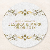 Elegante Blumen-Gold-Spitzen mit weißen Damasken 2 Runder Pappuntersetzer (Vorderseite)