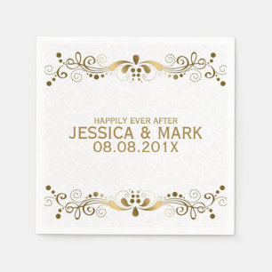 Elegante Blumen-Gold-Spitzen mit weißen Damasken 2 Serviette