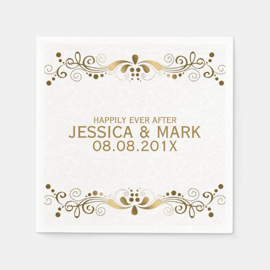 Elegante Blumen-Gold-Spitzen mit weißen Damasken 2 Serviette (Vorderseite)