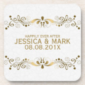 Elegante Blumen-Gold-Spitzen mit weißen Damasken 2 Untersetzer (Vorderseite)