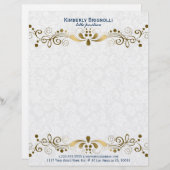 Elegante Blumen-Gold-Spitzen mit weißen Damasken Briefbogen (Vorne/Hinten)