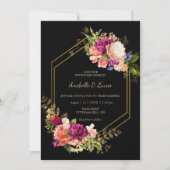 Elegante Blumen goldene Rahmen Hochzeit Einladung (Vorderseite)