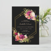 Elegante Blumen goldene Rahmen Hochzeit Einladung (Stehend Vorderseite)