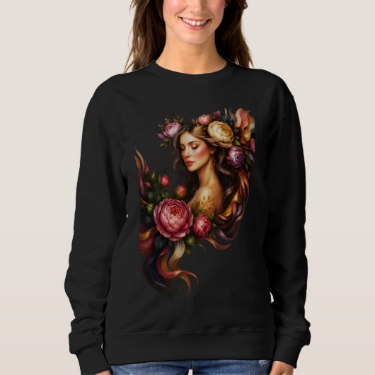 Elegante Blumen-Göttinnen-Kunst Sweatshirt (Vorderseite)