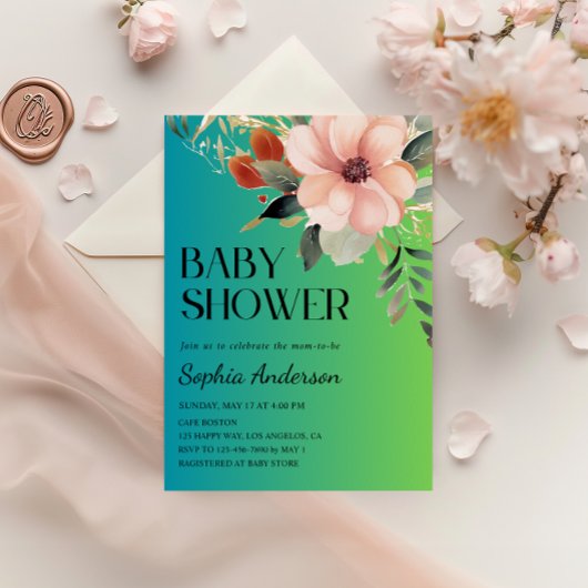 Elegante Blumen Gradient Baby Dusche Einladung