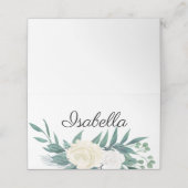 Elegante Blumen Grün Weiss Platzkarte (Außenseite Aufgefaltet)