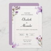 Elegante Blumen Hochzeit Einladung violette Blumen (Vorne/Hinten)