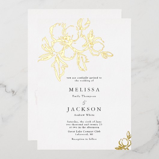 Elegante Blumen-Hochzeiten Folieneinladung (Vorderseite/Rückseite)