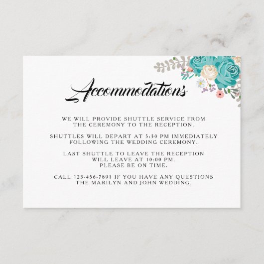 Elegante Blumen Hochzeitsunterkünfte Begleitkarte (Vorderseite)