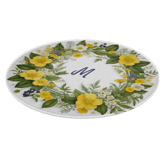 Elegante Blumen Hübsche Mit Monogramm Frühlingsblu Schneidebrett (Ecke)