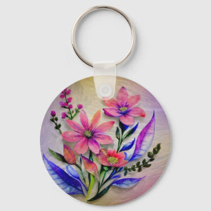 Elegante Blumen I Wasserfarbe Rosa und Lila Blüte Schlüsselanhänger