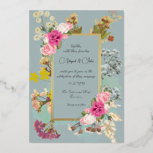Elegante Blumen Immergrün Hochzeit  Folieneinladung