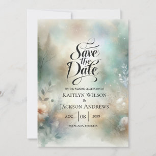 Elegante Blumen in einer Waldhochzeit Save The Date